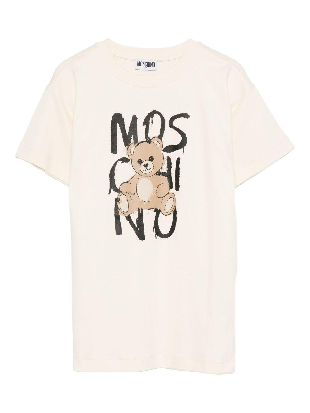 T-shirt per bambini Moschino Kids beige con stampa orsetto - Rubino Kids
