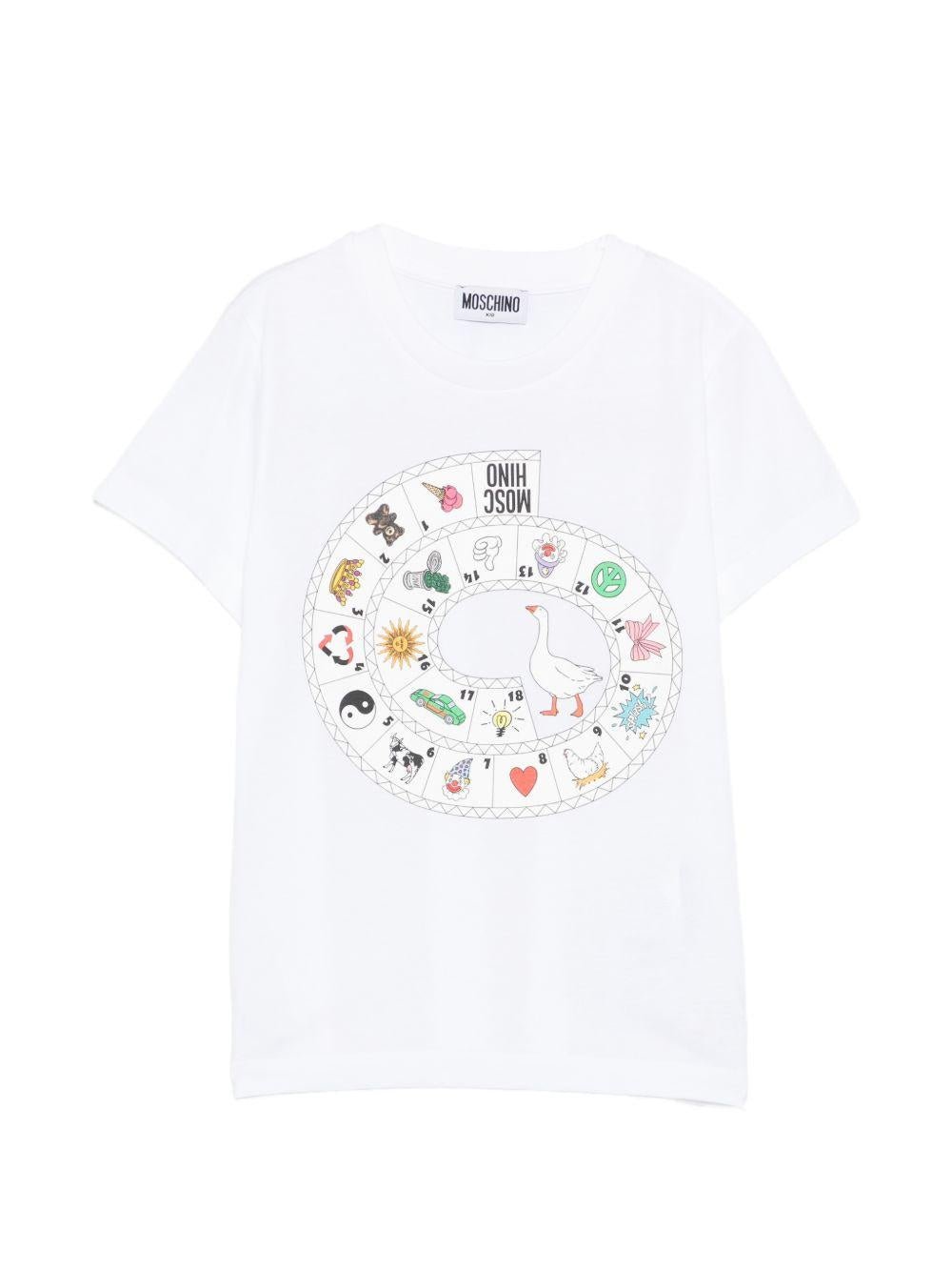 T-shirt per bambini Moschino Kids bianca con stampa grafica - Rubino Kids