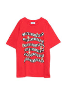 T-shirt per bambini Moschino Kids rossa con stampa logo ondulata - Rubino Kids