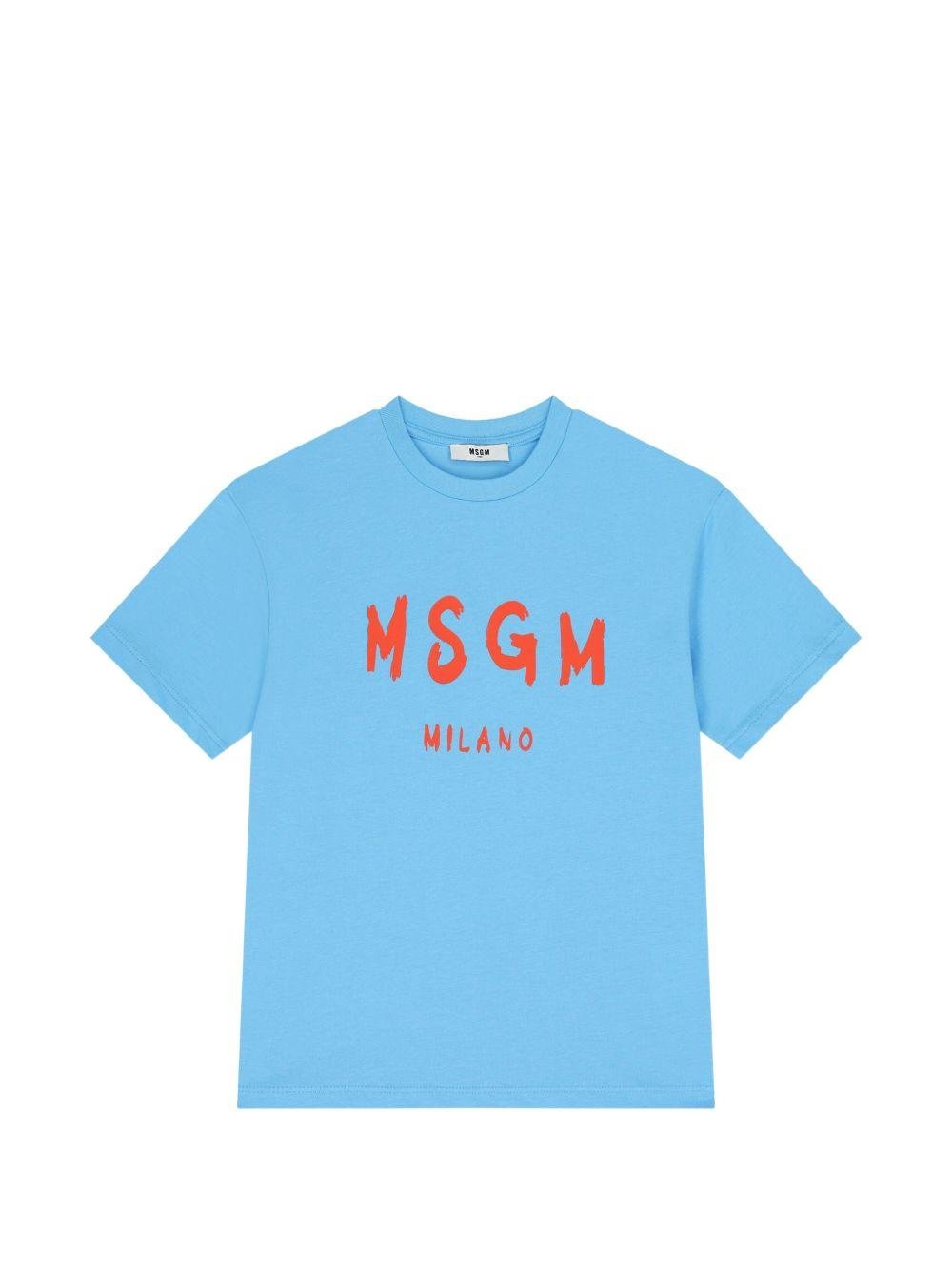 T-shirt per bambini MSGM Kids azzurra con stampa logo - Rubino Kids
