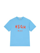 T-shirt per bambini MSGM Kids azzurra con stampa logo - Rubino Kids