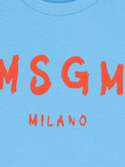 T-shirt per bambini MSGM Kids azzurra con stampa logo - Rubino Kids