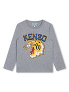 T-shirt per bambino a manica lunga grigia con stampa tigre Kenzo - Rubino Kids