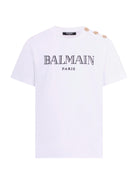 T-shirt per bambino Balmain Kids bianca con bottoni dorati - Rubino Kids