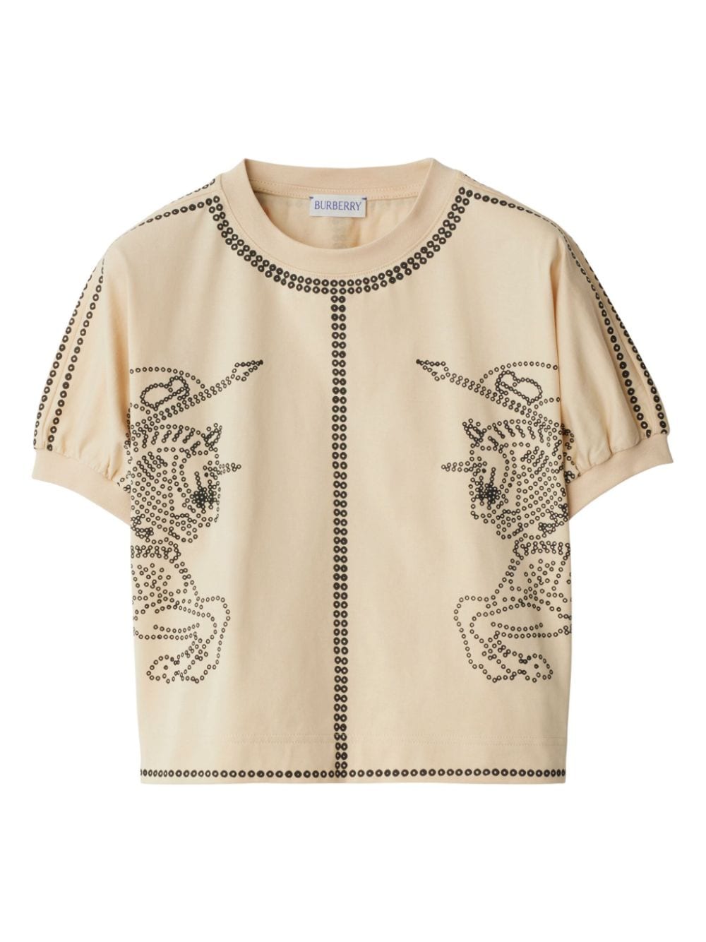 T shirt per bambino beige Burberry con disegno applicato a borchie Equestrian Knight - Rubino Kids