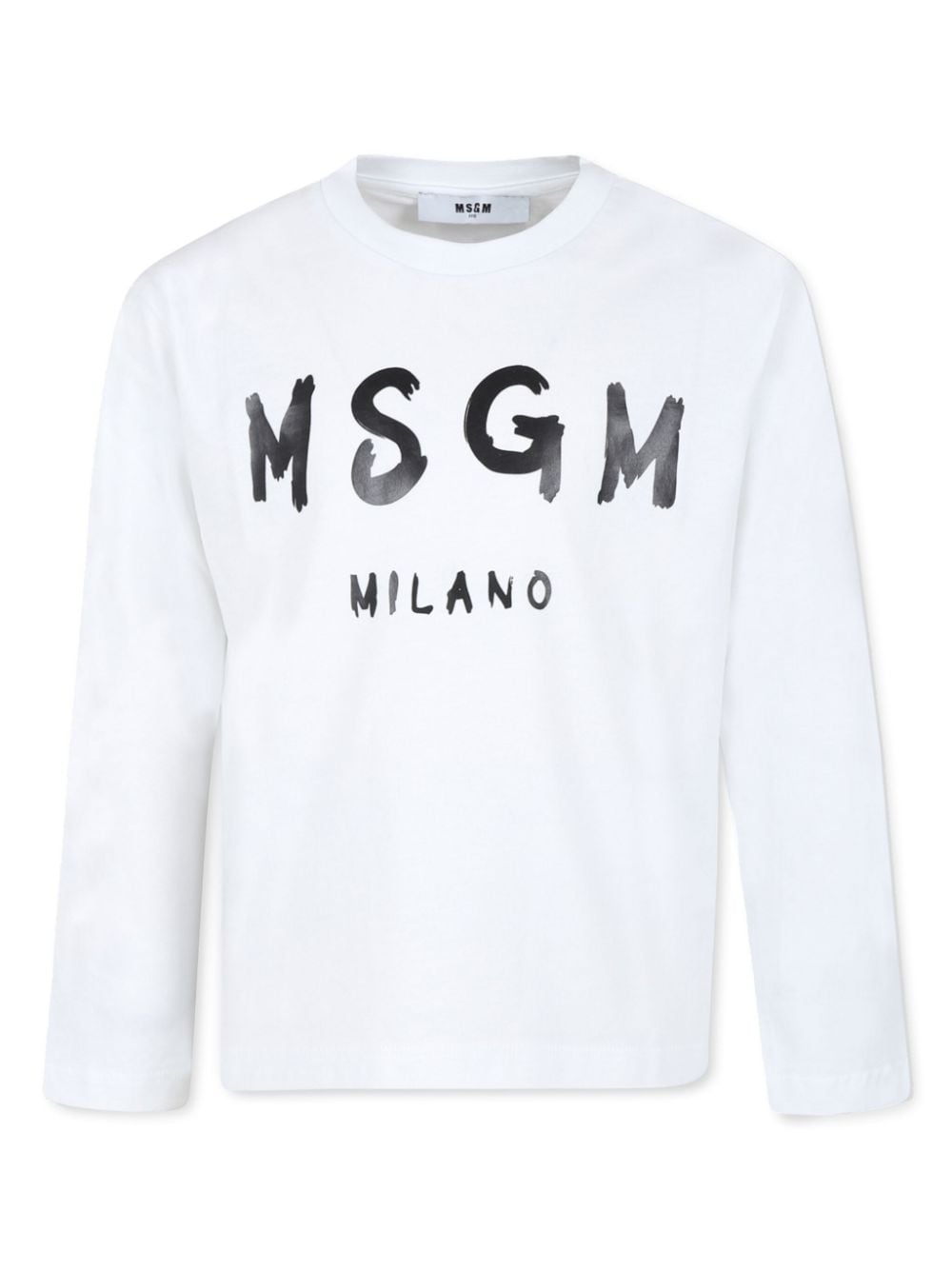 T shirt per bambino bianca a maniche lunghe con logo MSGM Milano a font comic nero - Rubino Kids