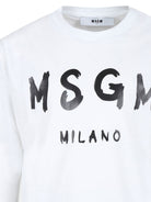 T shirt per bambino bianca a maniche lunghe con logo MSGM Milano a font comic nero - Rubino Kids