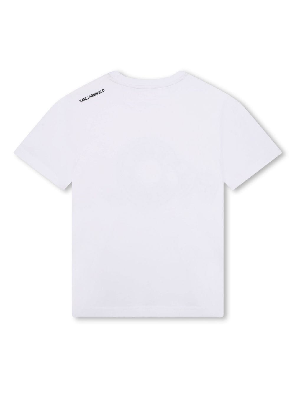 T shirt per bambino bianca con logo Karl Lagerfeld circolare stampato al centro - Rubino Kids