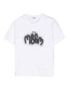 T shirt per bambino bianca con logo MSGM nero spray - Rubino Kids