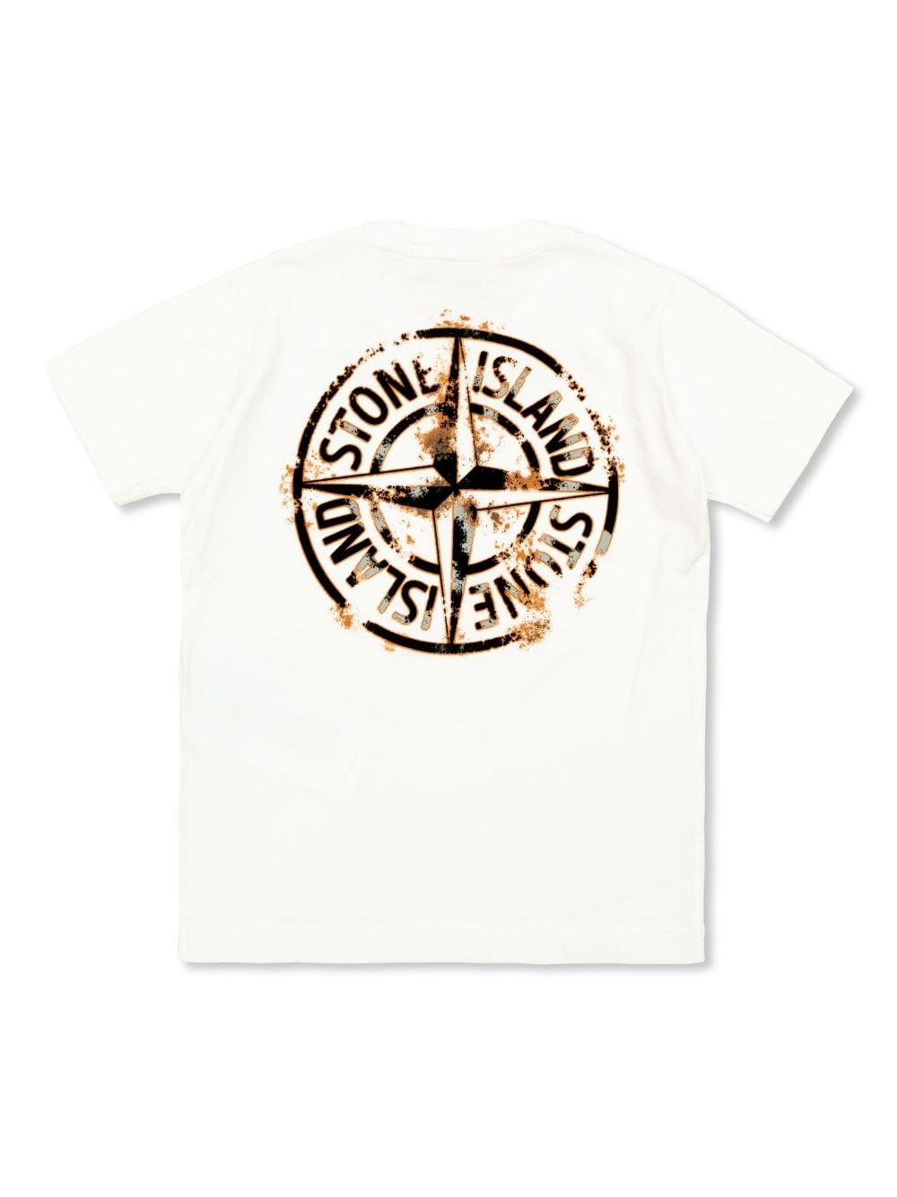 T shirt per bambino bianca con logo Stone Island centrale minimal con rosa dei venti - Rubino Kids