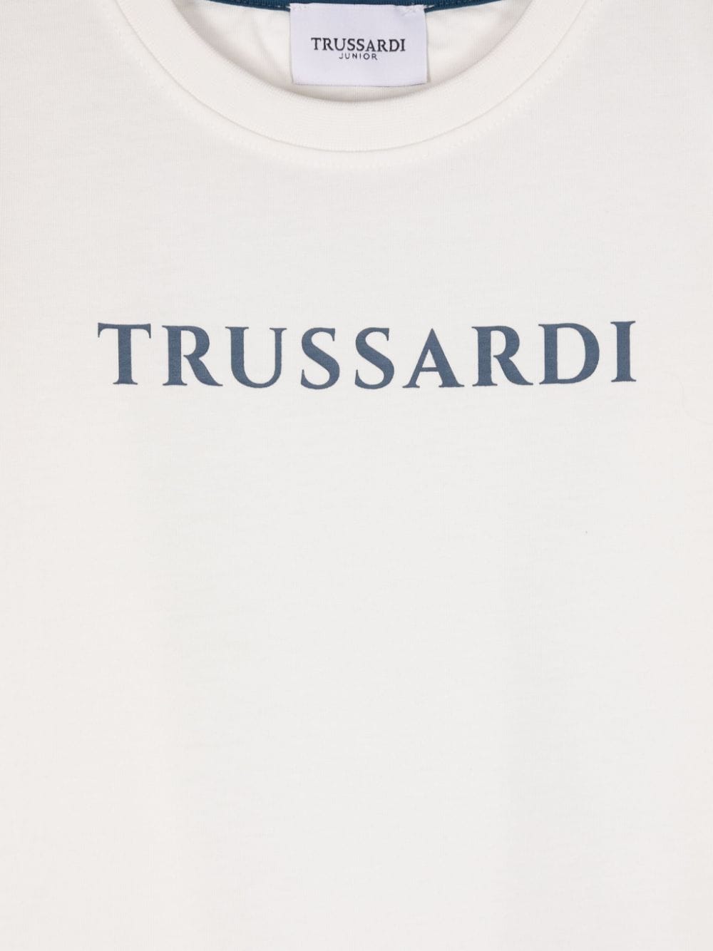 T shirt per bambino bianca con stampa centrale basic logo Trussardi blu di Prussia - Rubino Kids