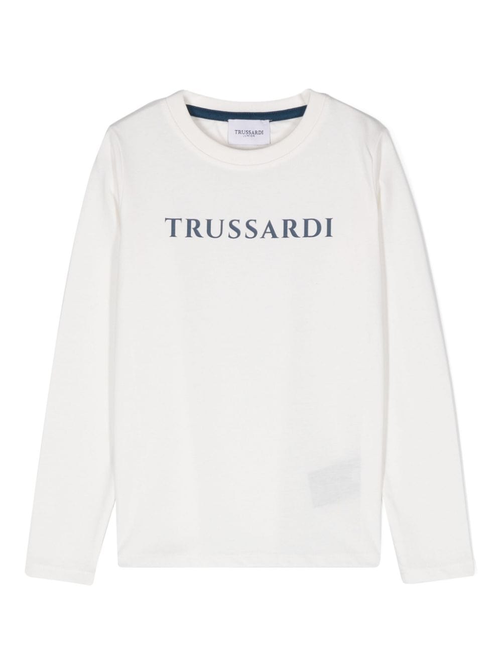 T shirt per bambino bianca con stampa centrale basic logo Trussardi blu di Prussia - Rubino Kids