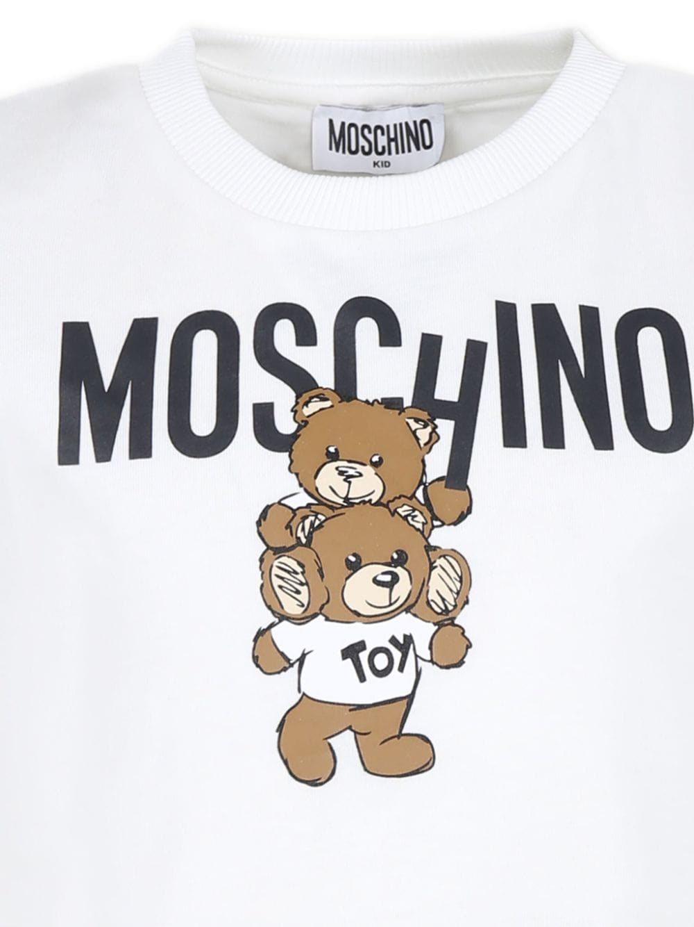 T shirt per bambino bianca con stampa Teddy Bear giocosi e scritta Moschino - Rubino Kids