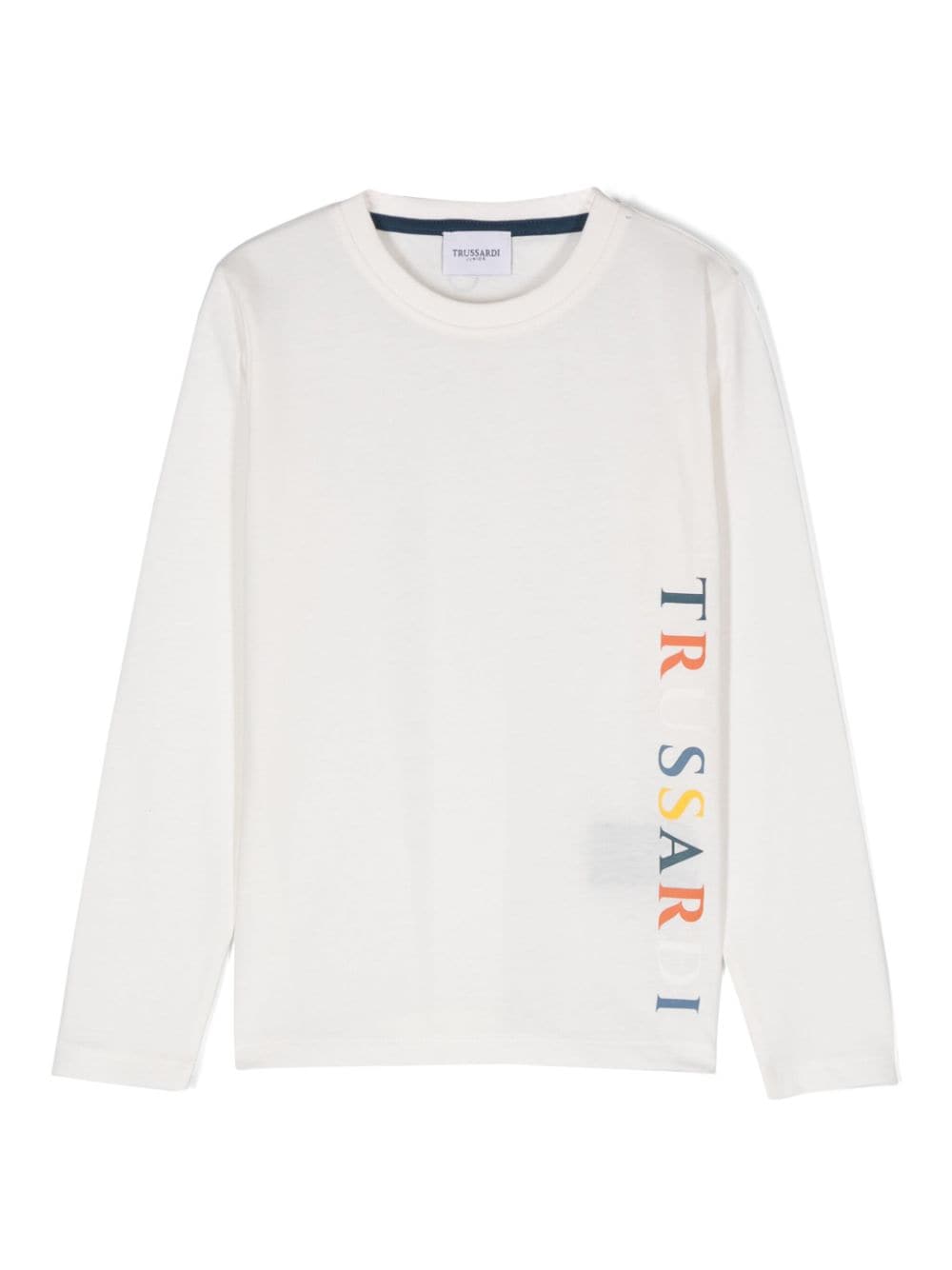 T shirt per bambino bianca con stampa Trussardi multicolor laterale - Rubino Kids