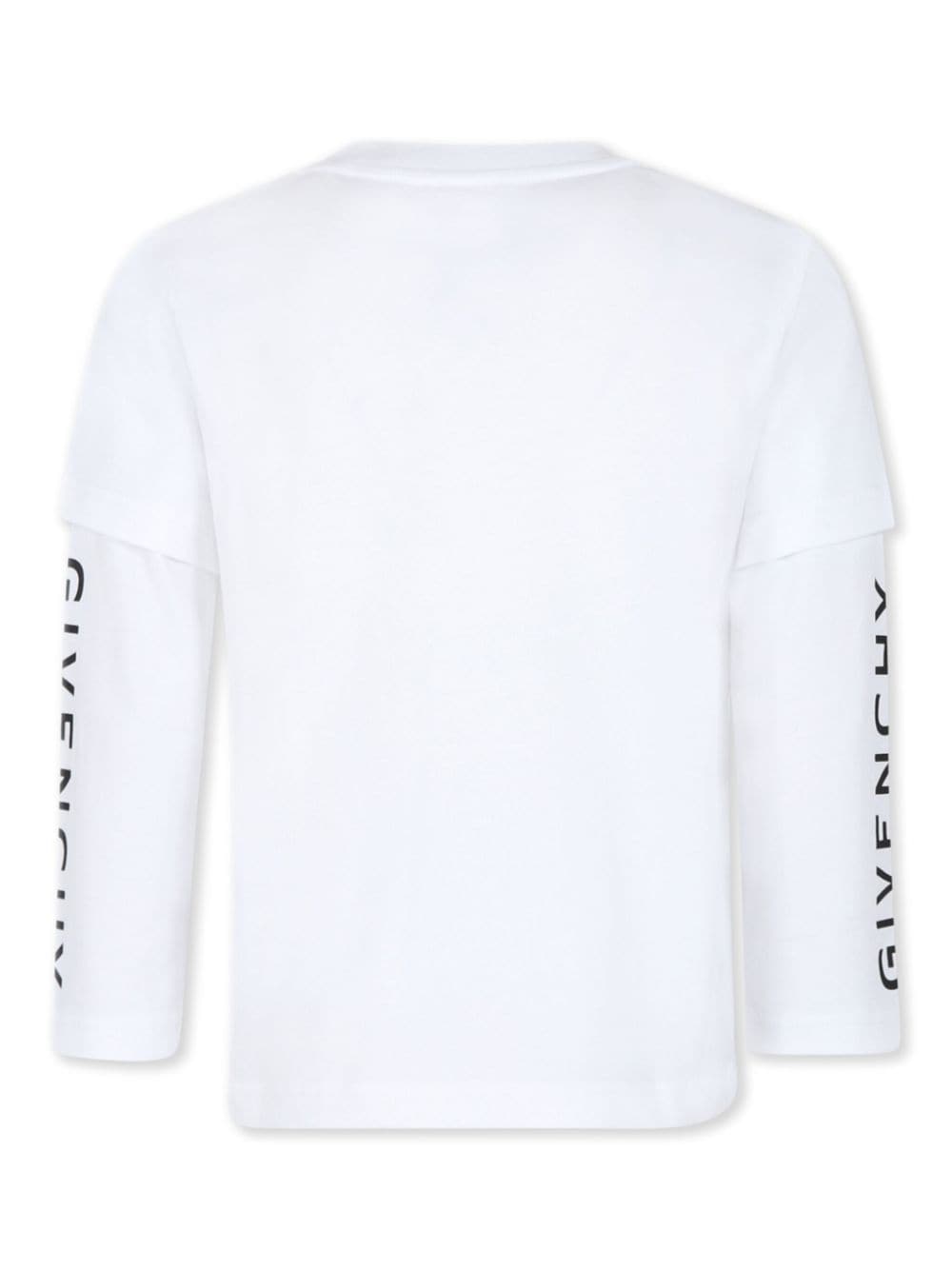 T shirt per bambino bianca con stemma 4G centrale e stampa Givenchy su maniche lunghe - Rubino Kids