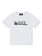 T shirt per bambino bianca Karl Lagerfeld con stampa centrale logo ombreggiato - Rubino Kids