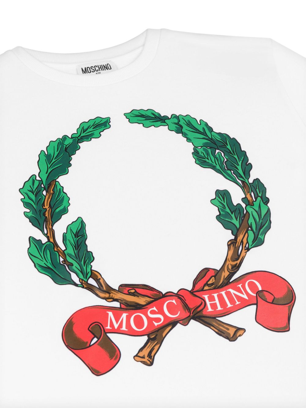 T shirt per bambino bianca Moschino con stampa trionfale di alloro - Rubino Kids