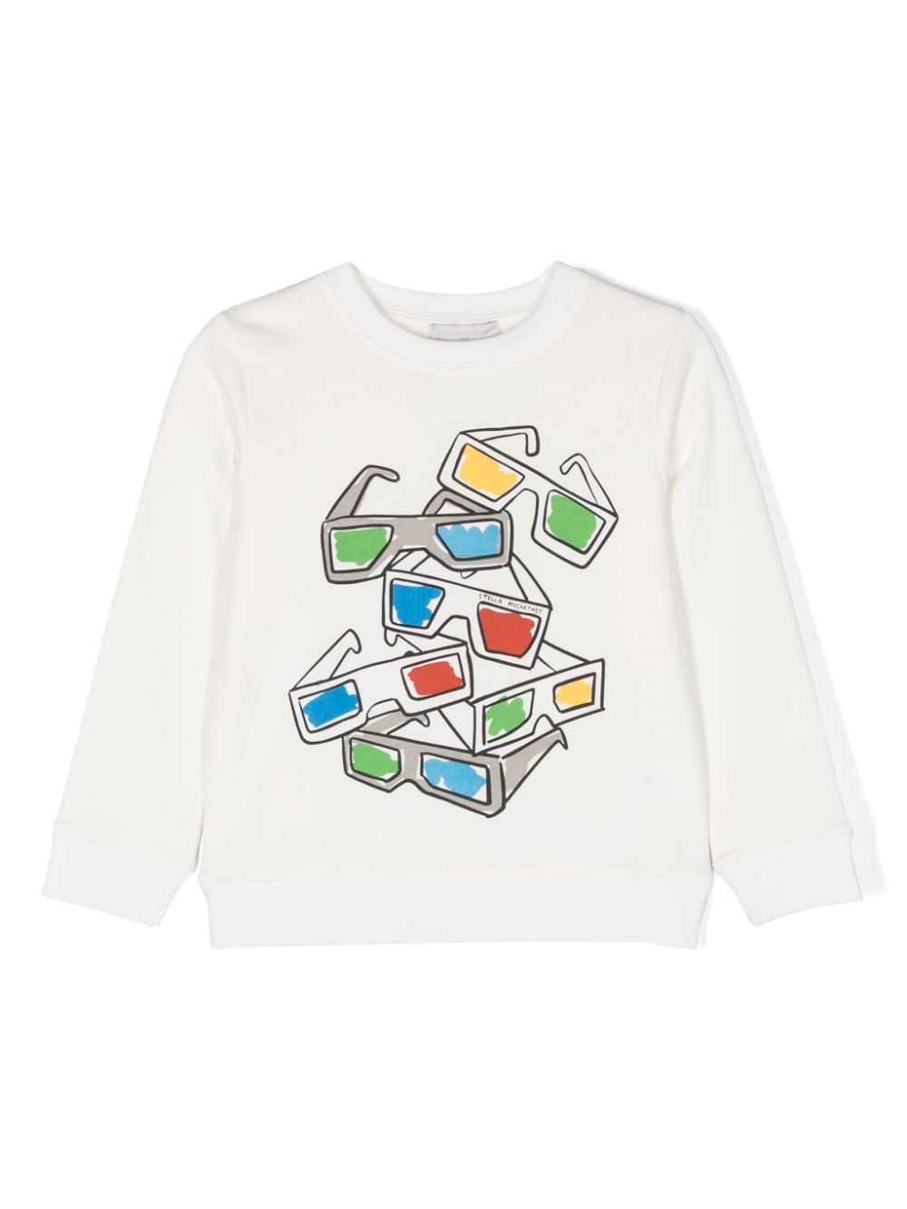 T shirt per bambino bianca Stella McCartney a maniche lunghe con stampa occhiali multicolor - Rubino Kids