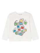 T shirt per bambino bianca Stella McCartney a maniche lunghe con stampa occhiali multicolor - Rubino Kids