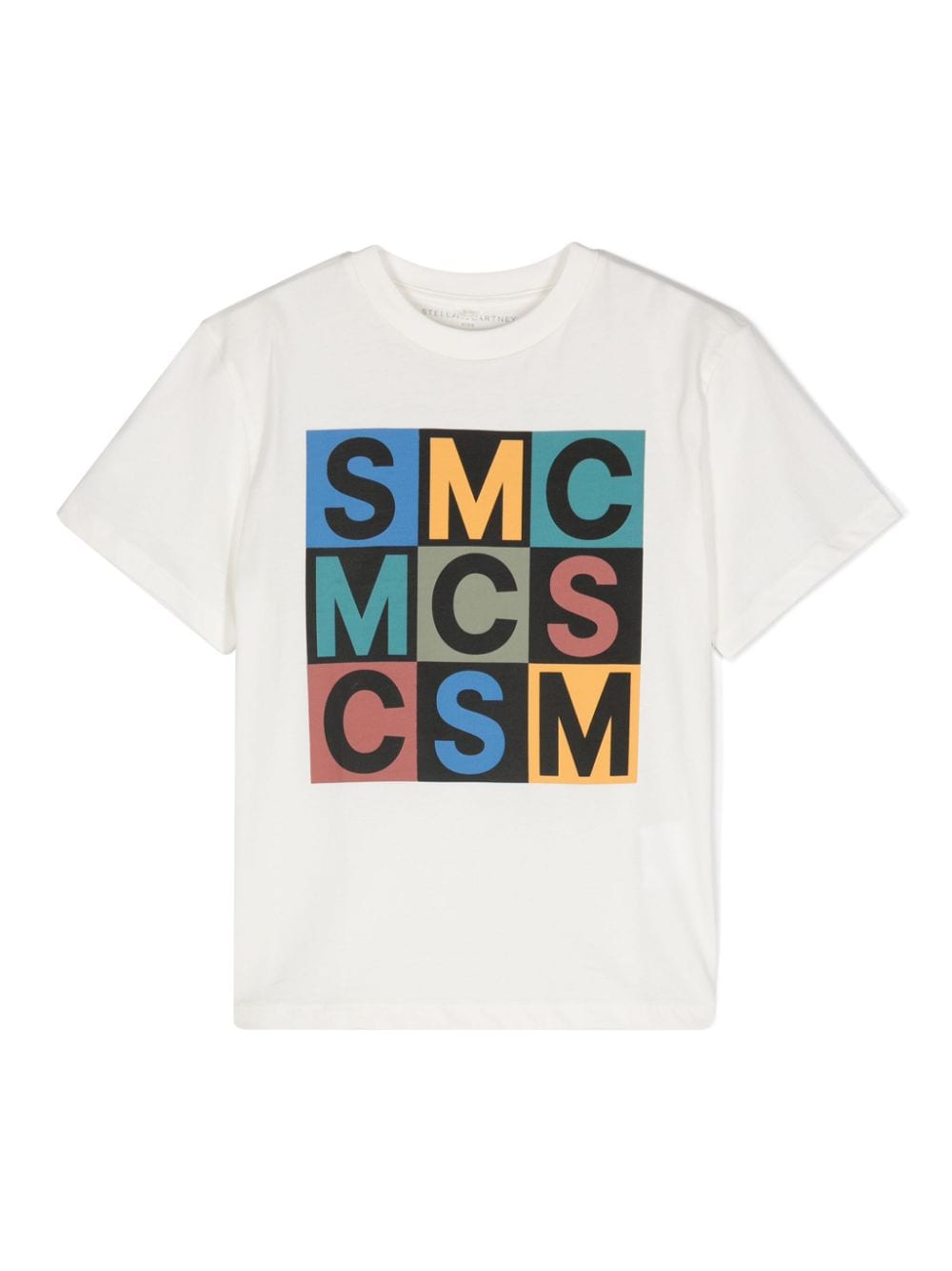 T shirt per bambino bianca Stella McCartney Kids con stampa griglia multicolor - Rubino Kids