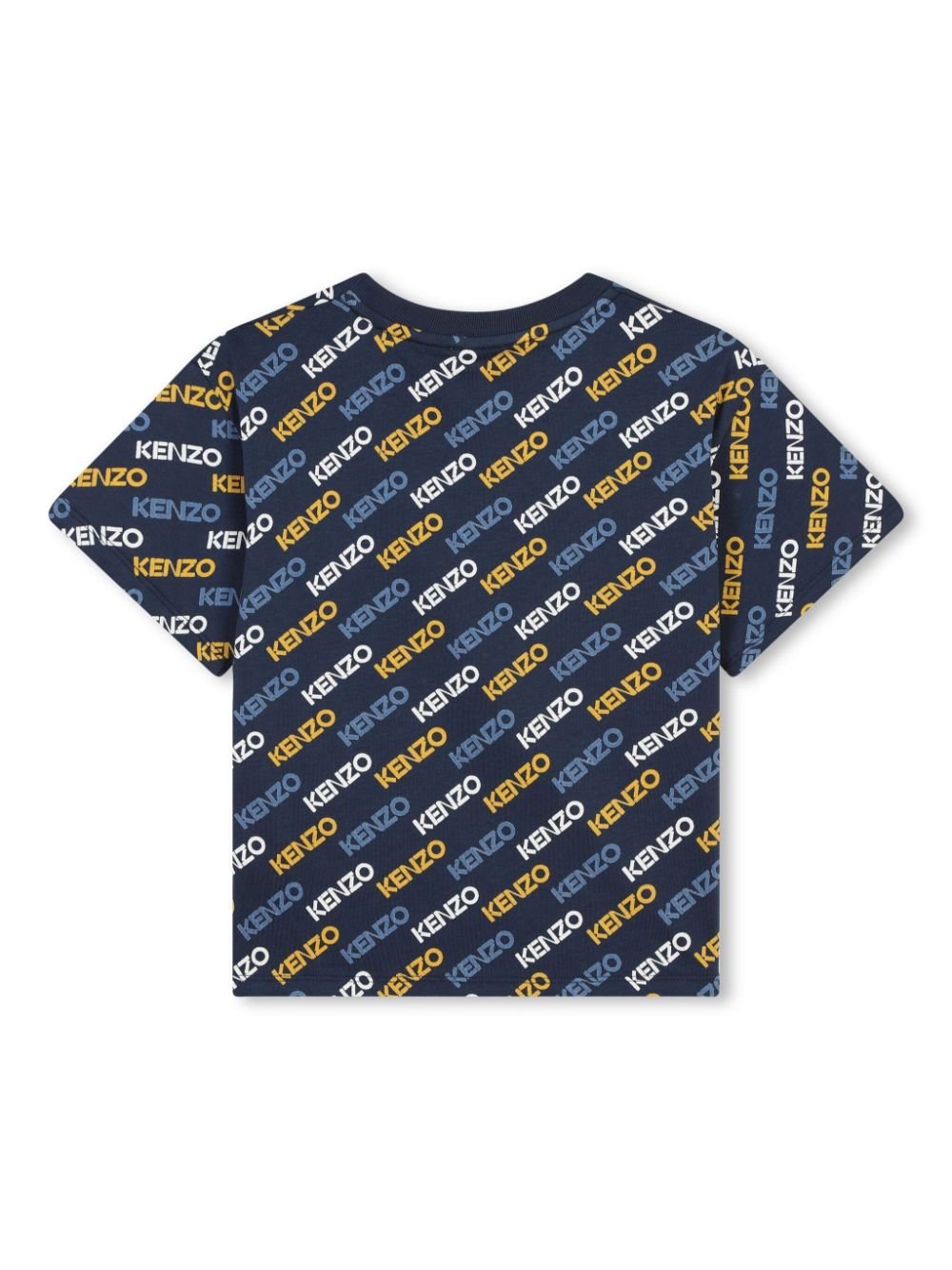 T shirt per bambino blu con stampa logo Kenzo all - over bianca oro e azzurra - Rubino Kids