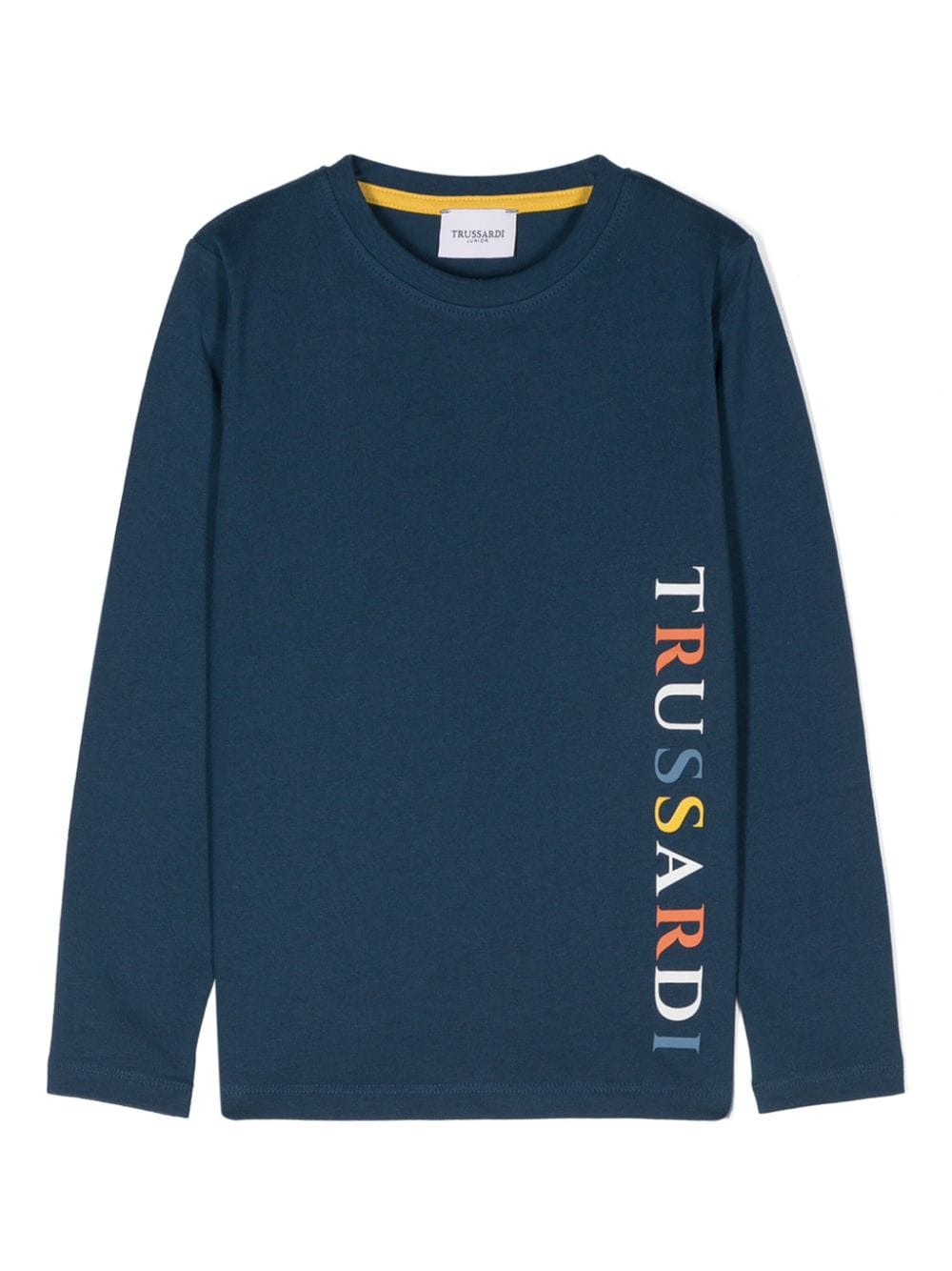 T shirt per bambino blu di Prussia con stampa Trussardi multicolor laterale - Rubino Kids