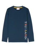 T shirt per bambino blu di Prussia con stampa Trussardi multicolor laterale - Rubino Kids