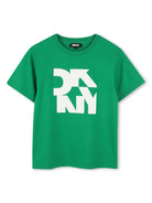 T-shirt per bambino Dkny Kids verde con stampa con logo sul davanti - Rubino Kids