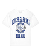 T shirt per bambino Dolce & Gabbana con stampa DG blu centrale - Rubino Kids