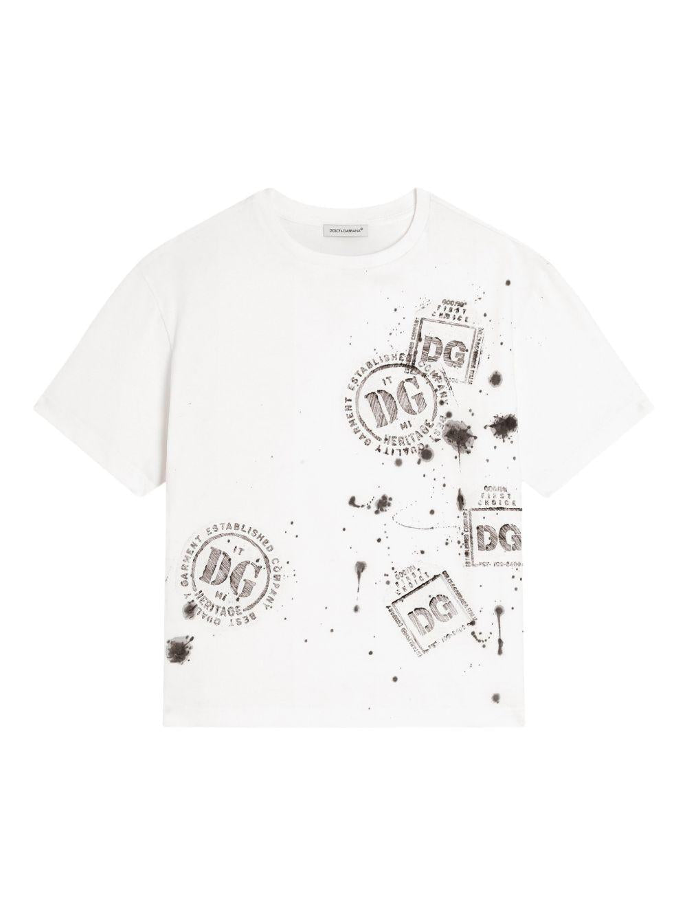 T-shirt per bambino Dolce & Gabbana Kids bianca con stampa grafica con logo - Rubino Kids
