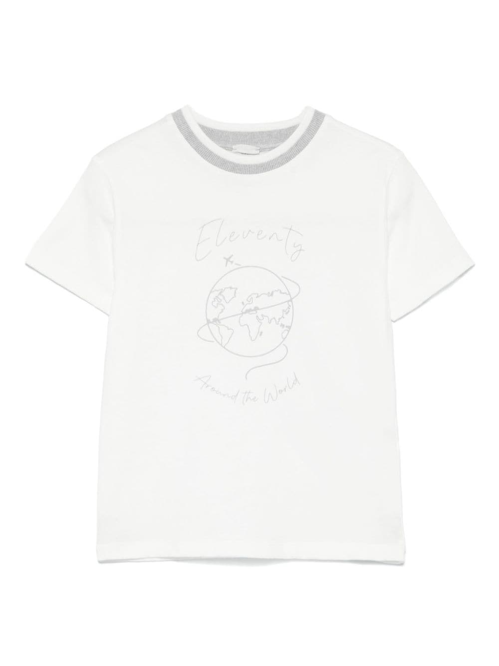 T shirt per bambino Eleventy Kids bianco con stampa mappamondo - Rubino Kids