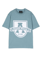 T-shirt per bambino Emporio Armani Kids azzurro con ricamo logo frontale - Rubino Kids