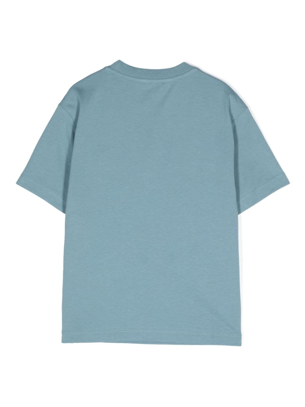 T-shirt per bambino Emporio Armani Kids azzurro con ricamo logo frontale - Rubino Kids