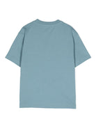 T-shirt per bambino Emporio Armani Kids azzurro con ricamo logo frontale - Rubino Kids