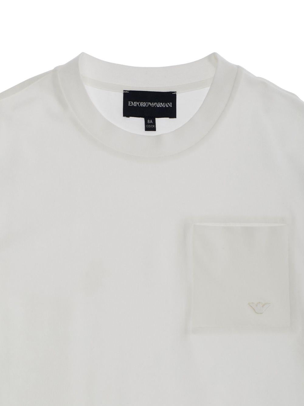 T-shirt per bambino Emporio Armani Kids bianca con tasca applicata sul petto - Rubino Kids