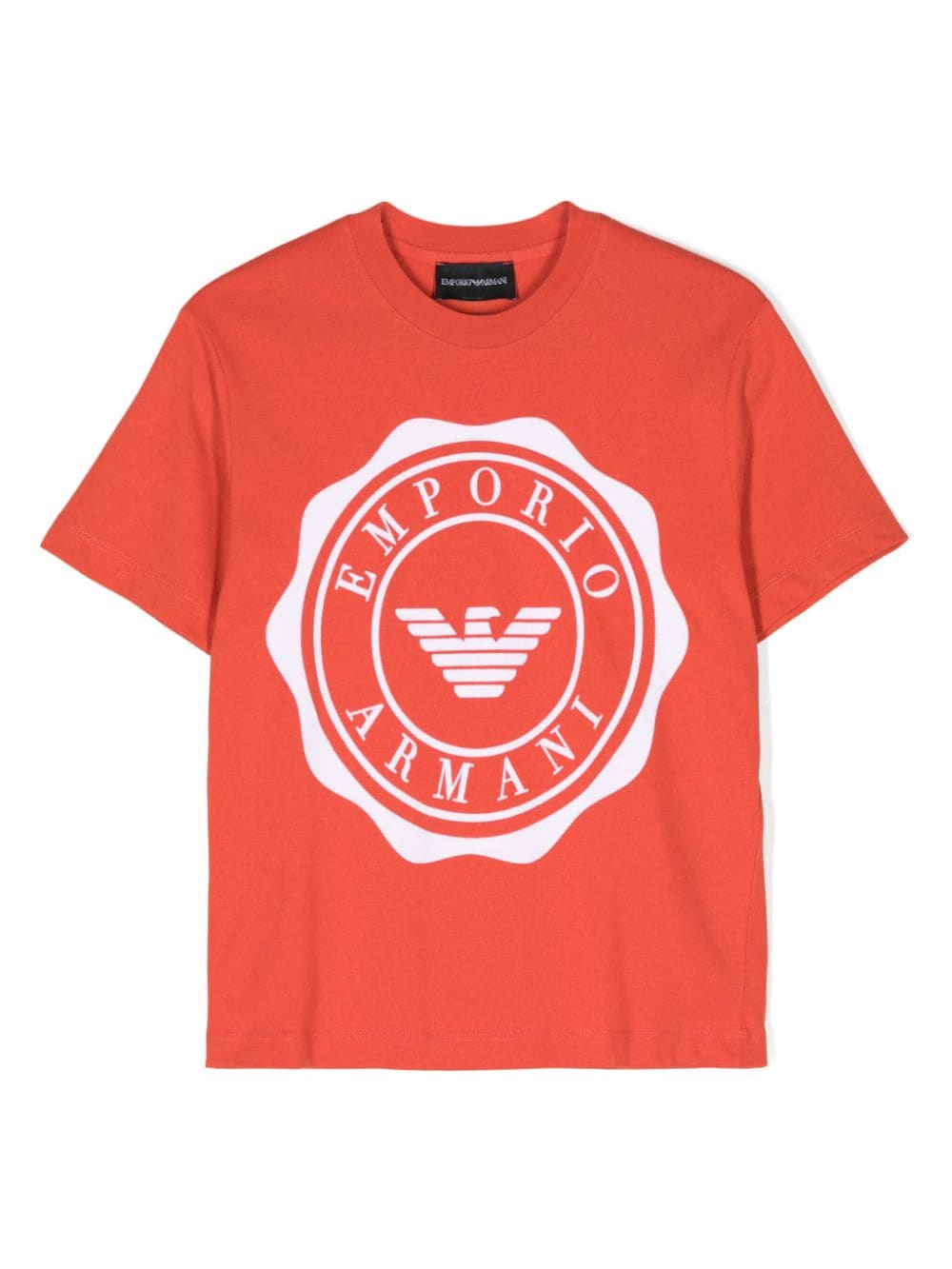 T-shirt per bambino Emporio Armani Kids rosso con ricamo logo frontale - Rubino Kids