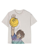 T shirt per bambino Fendi Kids beige con stampa Manga volley - Rubino Kids