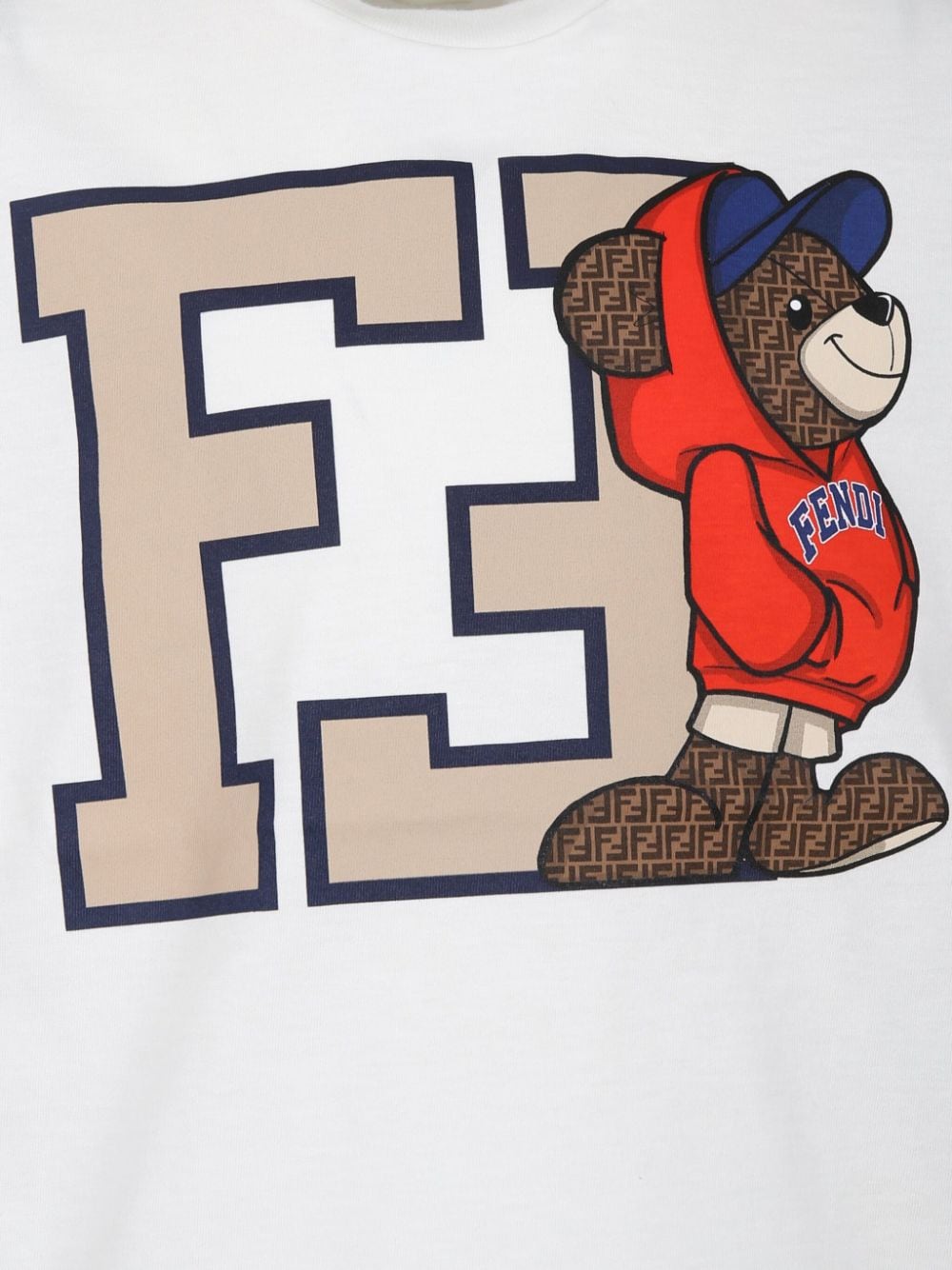 T-shirt per bambino Fendi Kids bianca con stampa FF ed orso in felpa - Rubino Kids