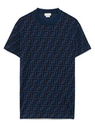 T-shirt per bambino Fendi Kids blu con monogramma FF all - over - Rubino Kids