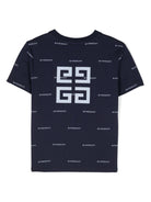 T shirt per bambino Givenchy blu con stampa logo classico all - over - Rubino Kids