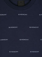 T shirt per bambino Givenchy blu con stampa logo classico all - over - Rubino Kids