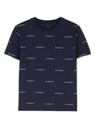 T shirt per bambino Givenchy blu con stampa logo classico all - over - Rubino Kids