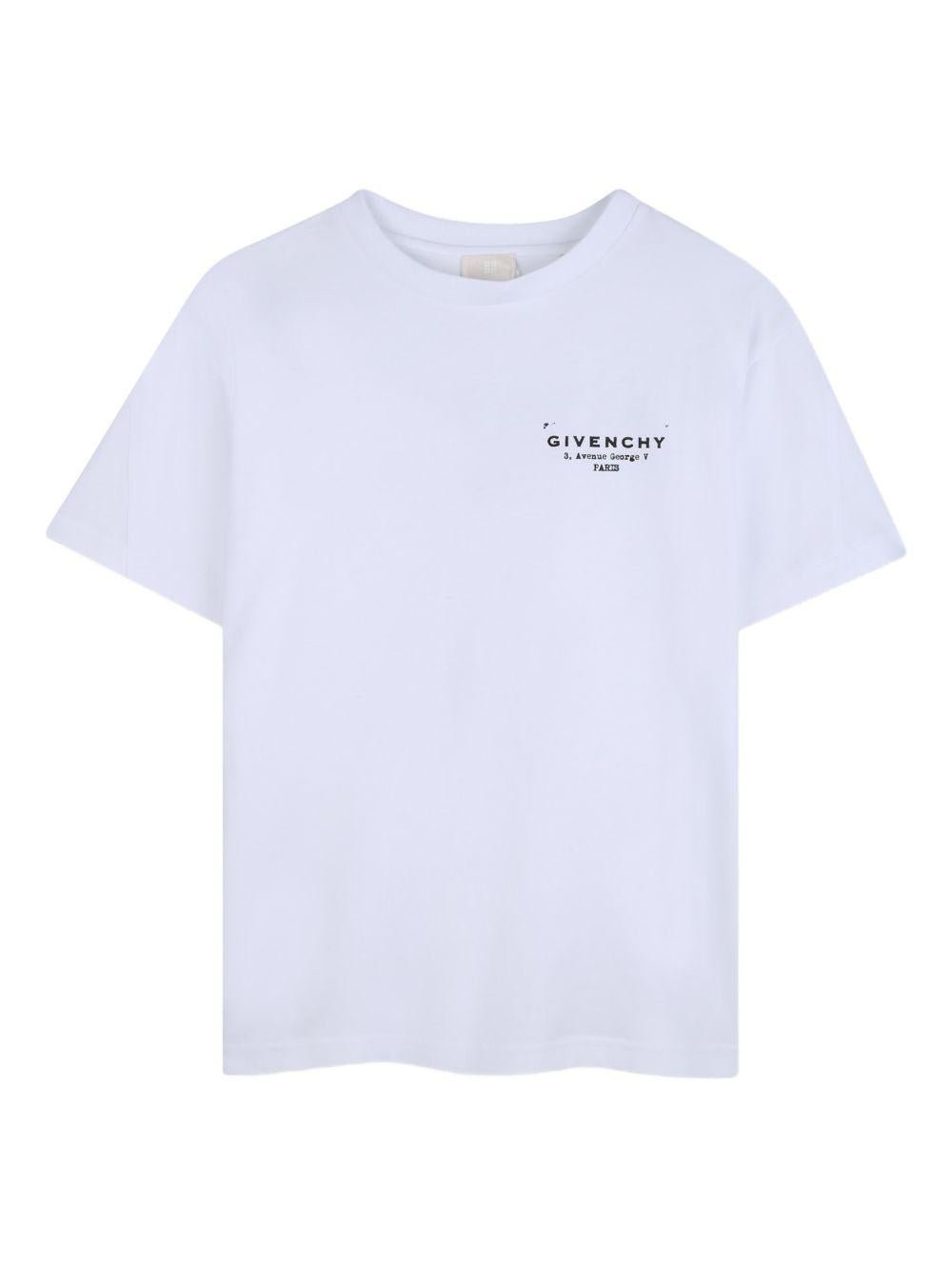 T-shirt per bambino Givenchy Kids bianca con stampa logo sul davanti - Rubino Kids