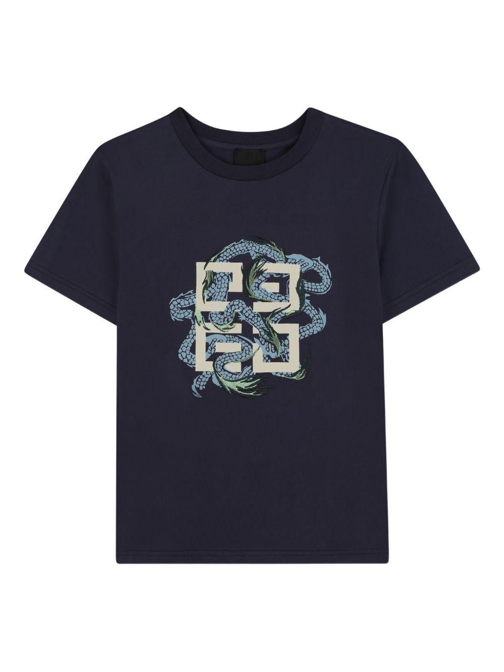 T-shirt per bambino Givenchy Kids blu con stampa serpente frontale - Rubino Kids