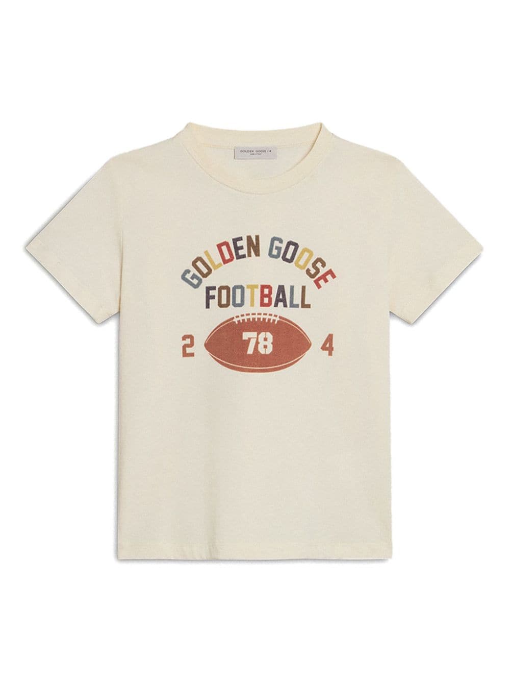 T shirt per bambino Golden Goose Kids Journey beige con stampa multicolor - Rubino Kids