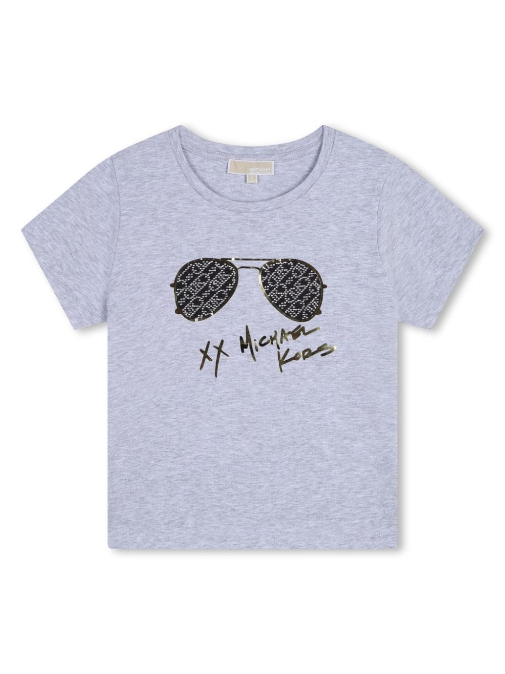 T shirt per bambino grigia con stampa firma Michael Kors e occhiali da sole MK - Rubino Kids