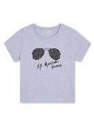 T shirt per bambino grigia con stampa firma Michael Kors e occhiali da sole MK - Rubino Kids