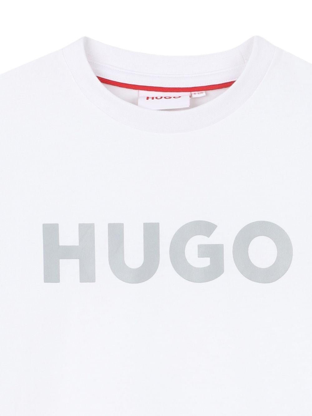 T-shirt per bambino Hugo Kids bianca con logo a contrasto - Rubino Kids