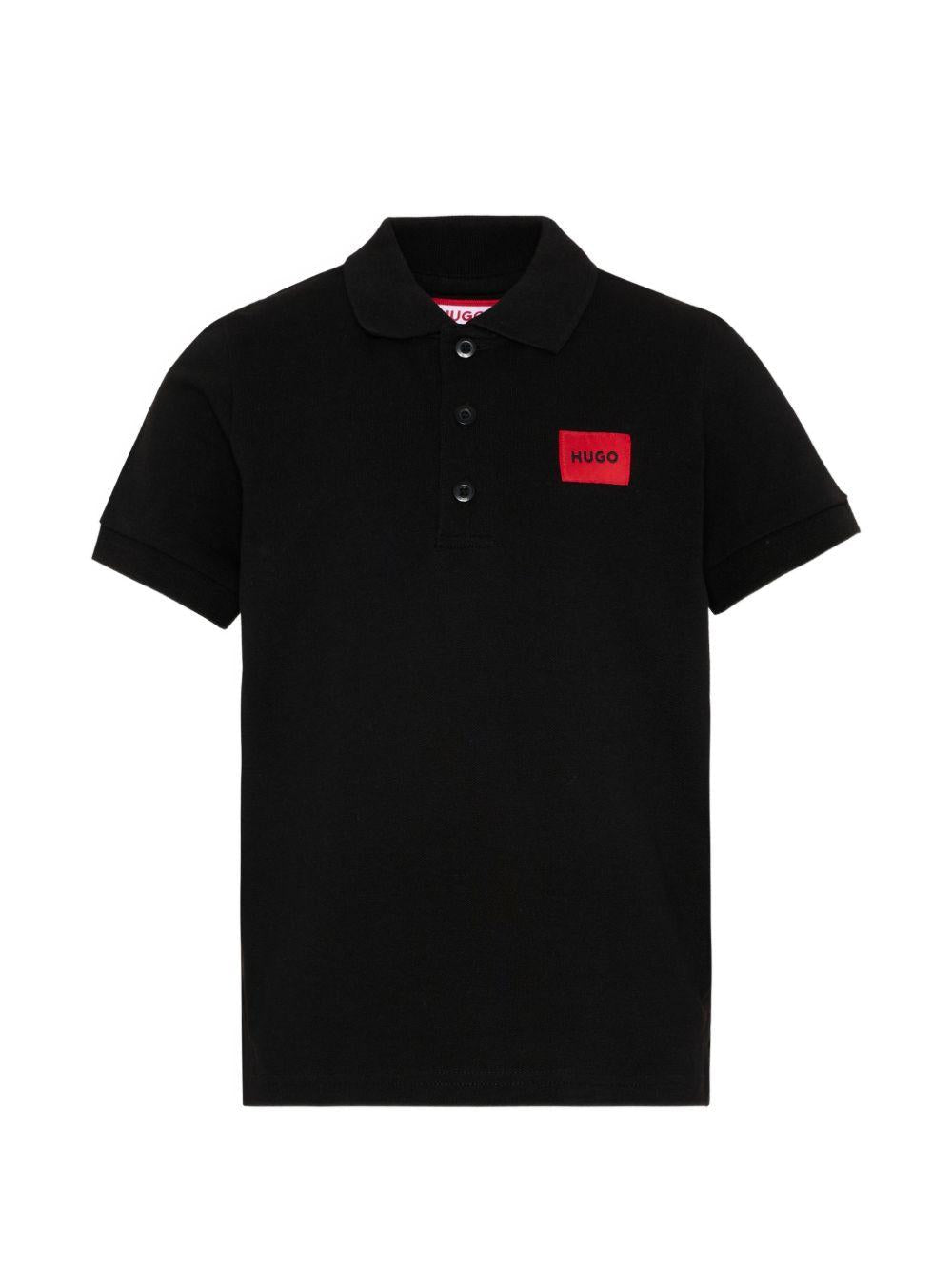 T-shirt per bambino Hugo Kids nera con colletto stile polo - Rubino Kids