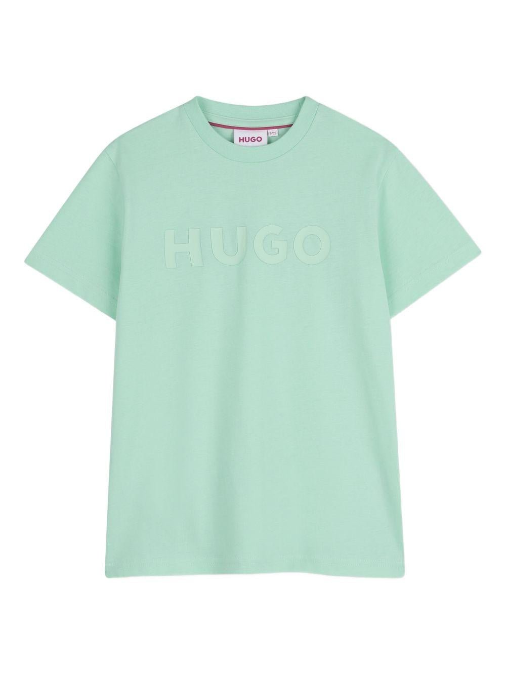 T-shirt per bambino Hugo Kids verde con logo goffrato - Rubino Kids